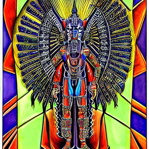 Image similar to aztec vishnu, symmetrical, alex gray