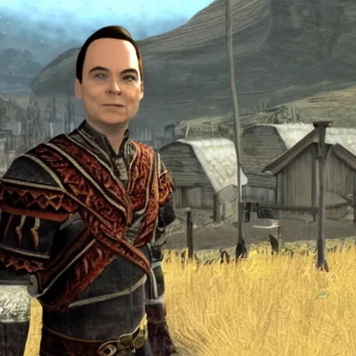 Prompt: sheldon cooper in whiterun