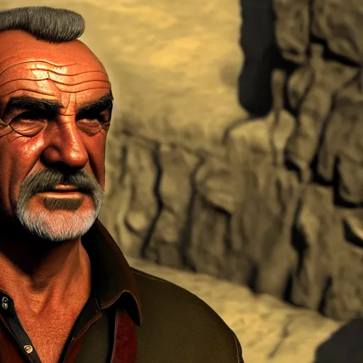 Image similar to sean connery as sully in uncharted 3, 8 k detail,