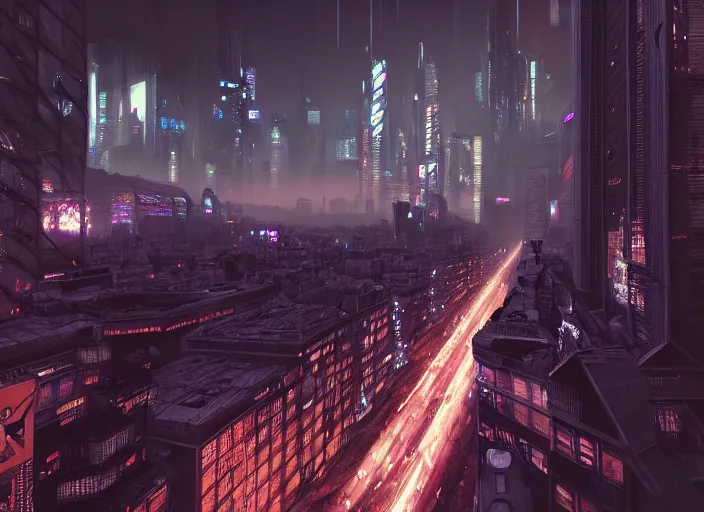 Prompt: cyberpunk scifi scene of paris skyline at night, artstation, matt painting, very detailed, maximalism, ambient occlusion, volumetric light, atmospheric haze, unreal engine, hyper realism, realistic shading, cinematic composition, realistic render, octane render, detailed textures, photorealistic, wide shot