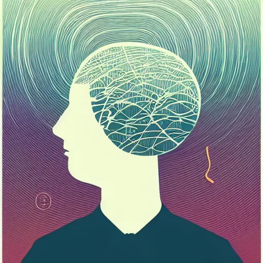 Image similar to a wandering mind, logo without text, simple white background victo ngai, kilian eng, vector art