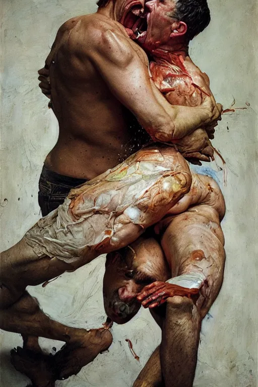 Image similar to portrait of a man enraged, part by Jenny Saville, part by Norman Rockwell