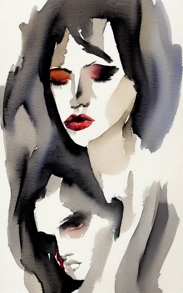 Image similar to beautiful face woman portrait, grey, colorless and silent, watercolor portraits by Luke Rueda Studios and David downton