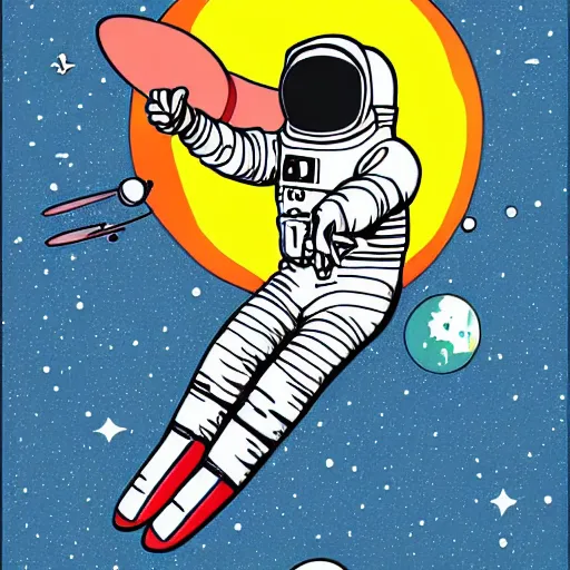 Image similar to juxtapoz illustration of an astronaut drifting in space staring at the earth