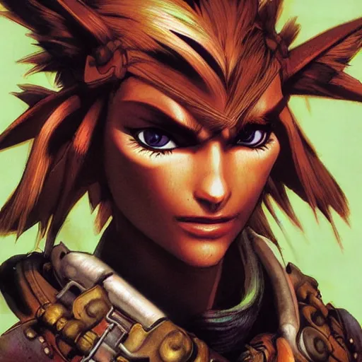 Prompt: a close-up portrait of Keira from Jak and Daxter, art by Yoji Shinkawa