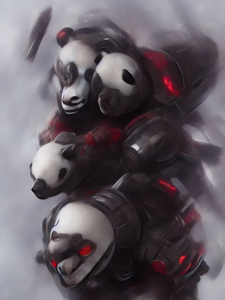 Image similar to “A detailed portrait of a giant robot panda dressed as a samurai, anime, trending on artstation, octane render, cgsociety, 4K, 8K”