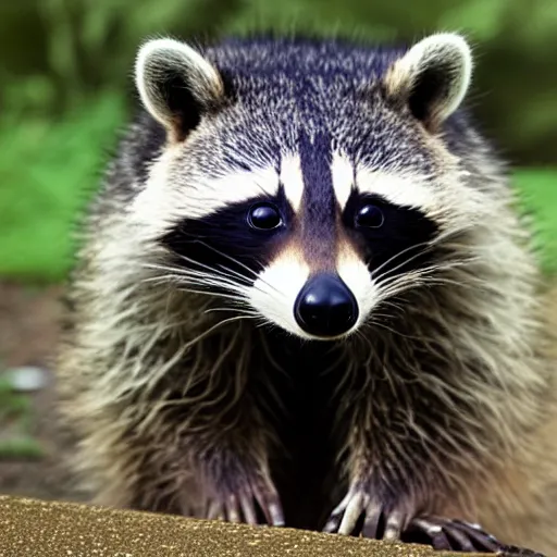 Prompt: raccoon drives a track realistic