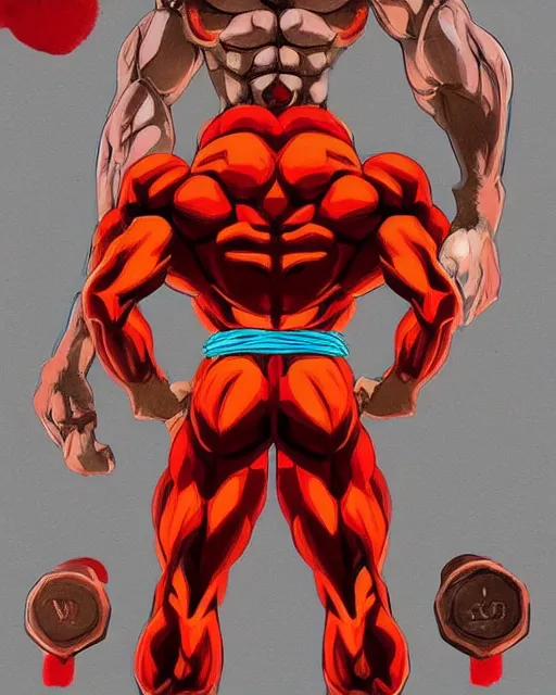 Prompt: gigachad goku bodybuilder in tokyo wearing a red suit by ilya, ernest khalimov body by krista sudmalis, super mario bros symmetrical face concept art, hyper realistic, intricate, elegent, highly detailed, digital painting, concept art, smooth, sharp, focus, illustration, art by artgerm and greg rutkowski and alphonse mucha, artstation