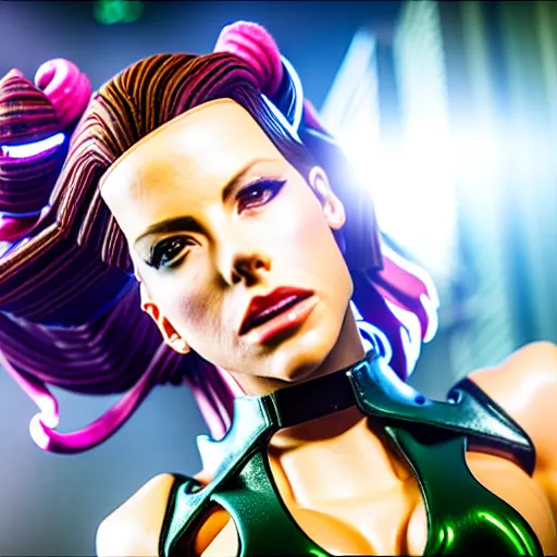 Image similar to cinematic scene with kate beckinsale as jolyne from jojo's bizarre adventure, live action film, stone ocean, dramatic, small details, volumetric lighting, still frame