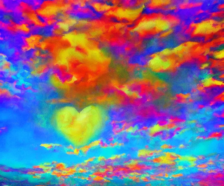 Prompt: heart clouds, water painting, colorful