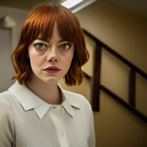 Image similar to Emma Stone in Stranger Things, XF IQ4, 150MP, 50mm, f/1.4, ISO 200, 1/160s, natural light, Adobe Photoshop, Adobe Lightroom, DxO Photolab, Corel PaintShop Pro, rule of thirds, symmetrical balance, depth layering, polarizing filter, Sense of Depth