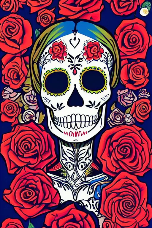 Image similar to illustration of a sugar skull day of the dead girl, art by tristan eaton stanley