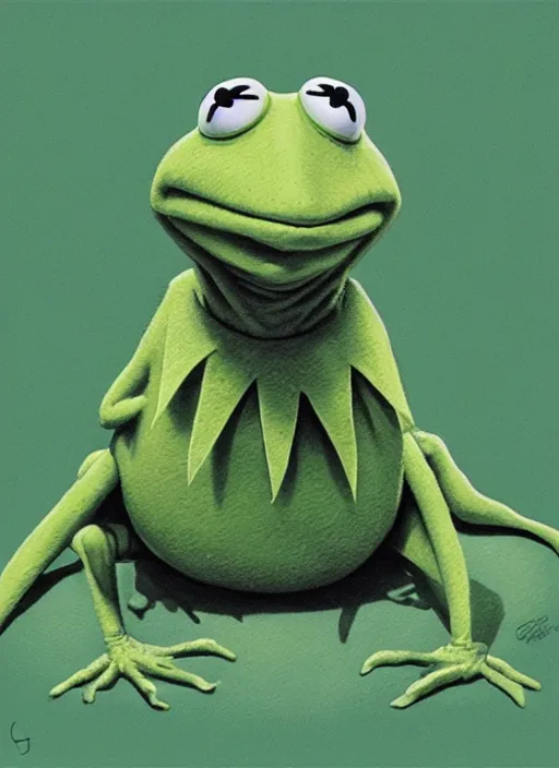 Image similar to portrait of Kermit the frog in The Blob (1988), highly detailed, centered, solid color background, digital painting, artstation, concept art, smooth, sharp focus, illustration, artgerm, donato giancola, Joseph Christian Leyendecker, Les Edwards, Ed Repka, WLOP, Artgerm