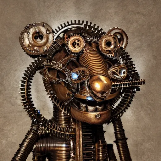 Image similar to rat made out of gears and tubes in a steampunk style, rusty, portrait, 4 k, high details, shiny