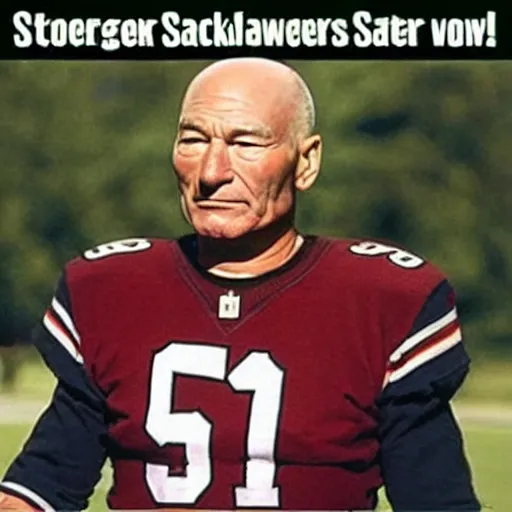 Prompt: Patrick Stewart as an NFL linebacker