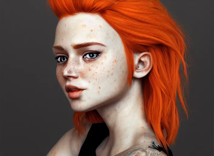 Image similar to portrait Girl with orange hair and freckles, cute-fine-face, white-hair pretty face, realistic shaded Perfect face, fine details. realistic shaded lighting by (((Yasar Vurdem)))