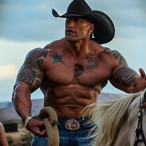 Image similar to Dwayne Johnson as cowboy