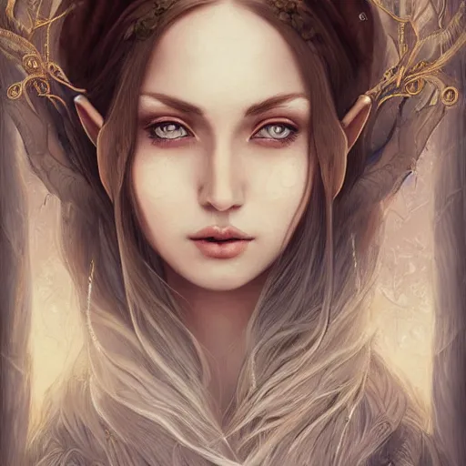 Prompt: portrait of beautiful elvish goddess , 8k, highly detailed, sharp, realistic, in style of Anna Dittmann