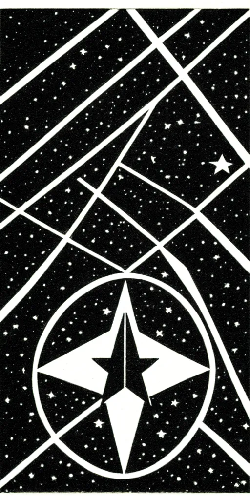 Prompt: geometric the star tarot card by karl gerstner, minimal, black and white monochrome, bordered, centered, in frame, 8 k scan