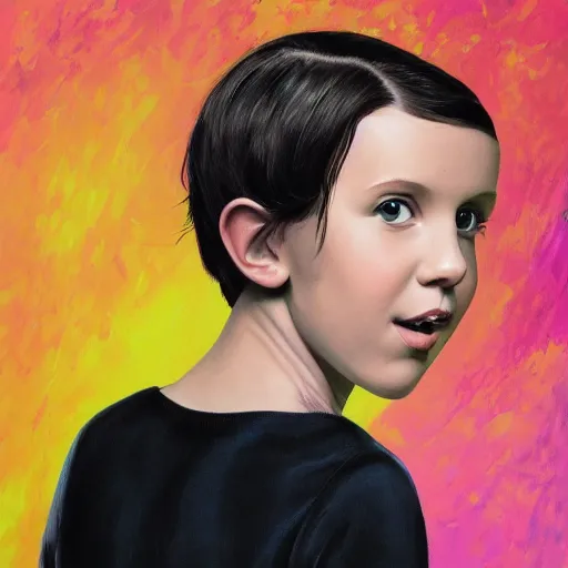 Image similar to Millie Bobby Brown painted by a galaxy brush