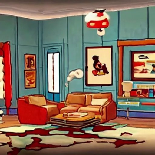 Image similar to Screenshot from Disney Pixar's Seinfeld (2022), inside Jerry's apartment