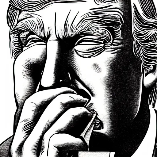 Image similar to close - up portrait of donald trump eating paper, by robert crumb