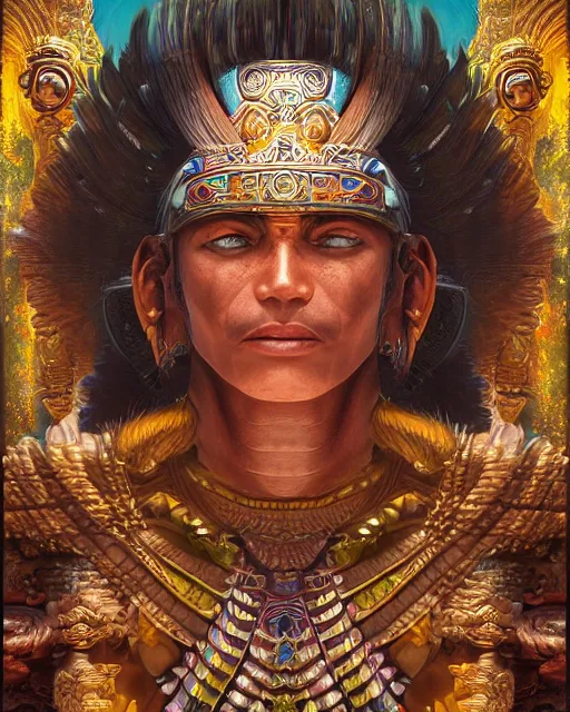 Prompt: digital painting of itzamna, mayan ruler of heaven by filipe pagliuso and justin gerard, symmetric, fantasy, highly detailed, realistic, intricate, portrait, sharp focus, tarot card