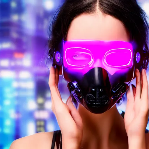 Prompt: a cyberpunk woman wearing a TV as a mask