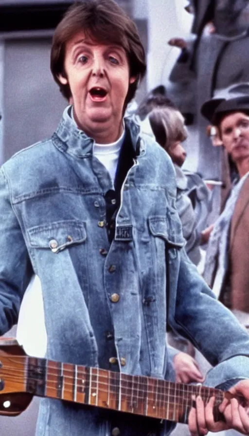 Prompt: screencap of Paul McCartney in the film Back to the future (1985)