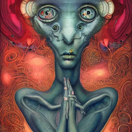 Prompt: portrait of surreal alien, artwork by Daniel Merriam,