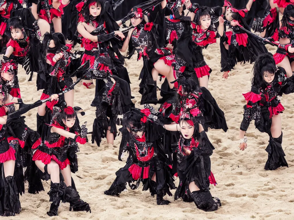 Prompt: babymetal performing on a tropical beach beautiful, scenery, High Definition detail, 8K, photography