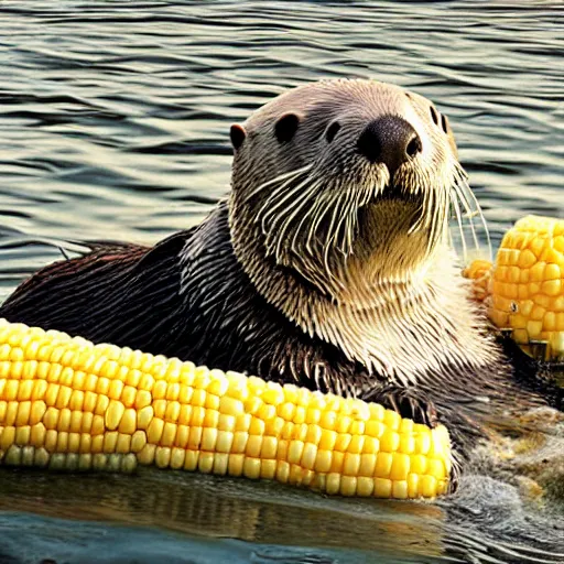 Image similar to a sea otter combined with corn on the cob