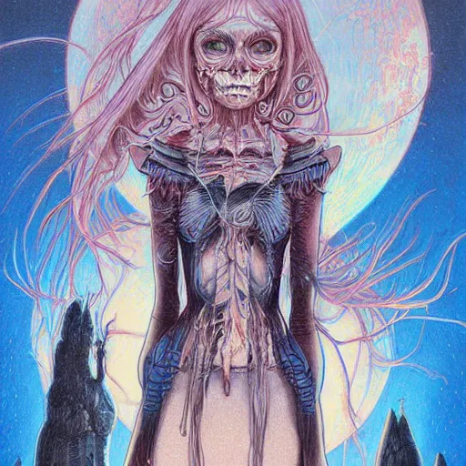 Image similar to original jean giraud art painting pastel goth aesthetic, creepy kawaii, highly detailed, rossdraws