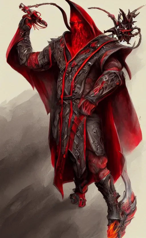 Prompt: a mindblowing red wizard, chad, handsome, super buff and cool, very detailed, sharp, matte, concept illustration, fire magic