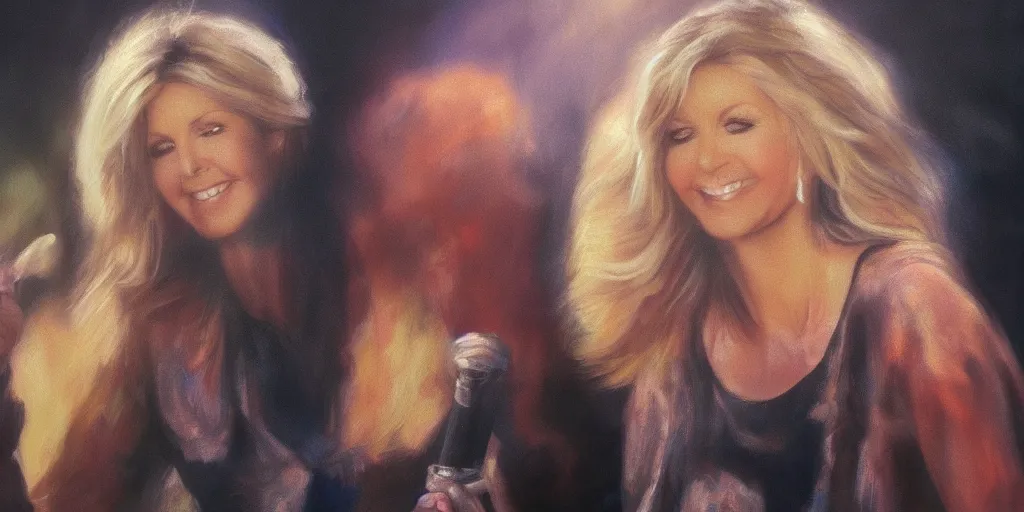 Prompt: Olivia Newton John in heaven, cinematic lighting, detailed oil painting, hyperrealistic, 8k