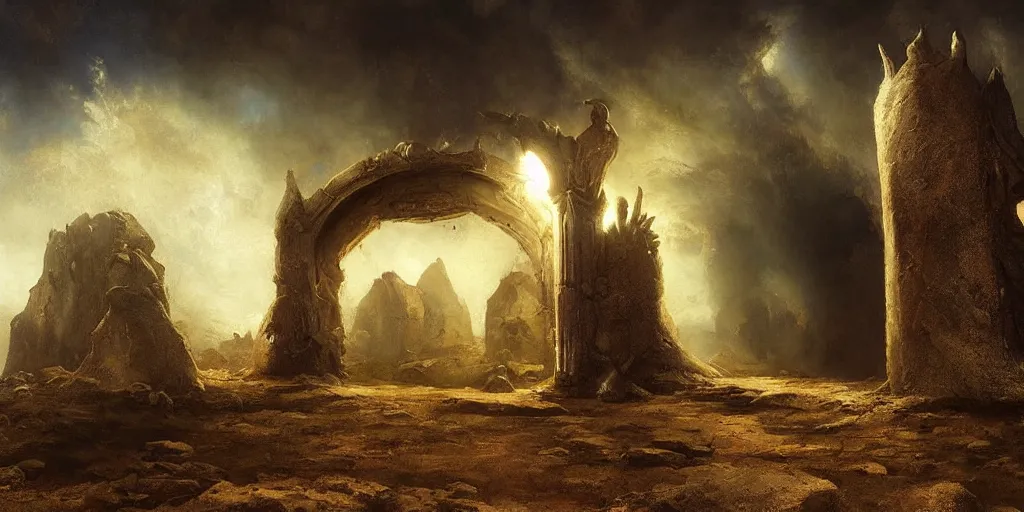 Image similar to fantasy world portal by Odd Nerdrum dramatic lighting, cinematic establishing shot, extremely high detail, photorealistic, cinematic lighting