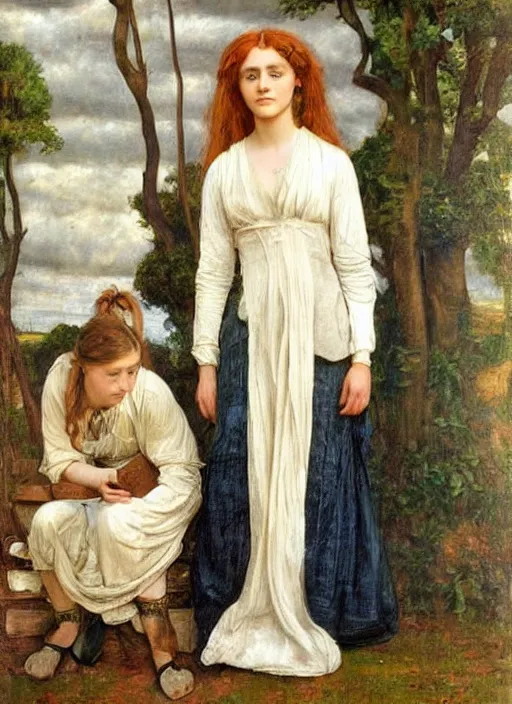 Prompt: Pre-Raphaelite Beautiful young girl doctor with blond dreadlocks in a medical doctor\'s gown