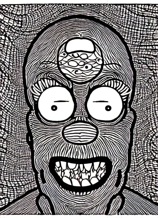 Image similar to junji ito style homer simpson, intricate, highly detailed, illustration, art by junji ito, junji ito