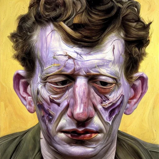 Image similar to high quality high detail painting by lucian freud, hd, purple scars