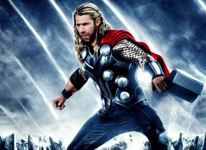 Image similar to movie still of john travolta as thor