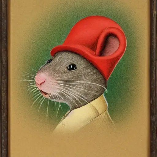 Image similar to portrait of a humanoid rat wearing a hat in the style of piccaso