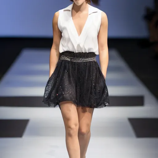 Image similar to emma watson on catwalk as runway model f/1.4