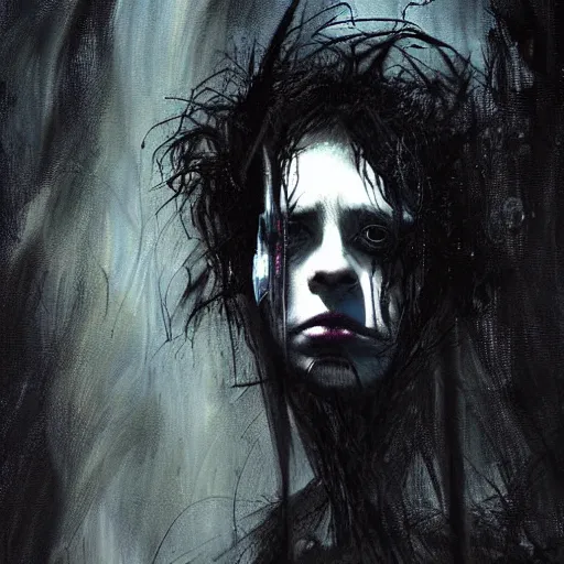 Prompt: stunning portrait of gaunt sting a ( the cure fan ) as dream from sandman, dim stars as eyes, by jeremy mann, by cedric peyravernay, by by russ mills, by richard avedon and ben templesmith, dramatic lightning, sadness, dark eye sockets, in the shadows, punk rock, gothic, high detailed, 8 k