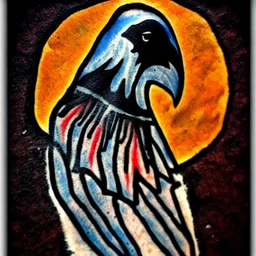 Image similar to raven - shaman with tatoo, prehistoric cave painting