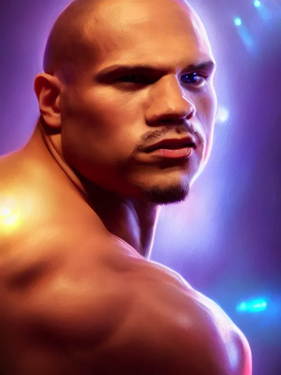 Image similar to portrait art of Tyler1 with long flowing hair, 8k ultra realistic , lens flare, atmosphere, glow, detailed, intricate, full of colour, cinematic lighting, trending on artstation, 4k, hyperrealistic, focused, extreme details, unreal engine 5, cinematic, masterpiece