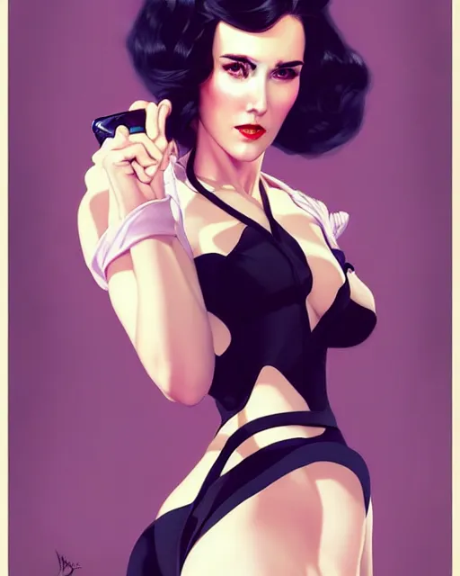 Image similar to a pin up and beautiful fashion charming dreamlke jennifer connelly, symmetrical face, symmetrical eyes, character art, art by artgerm lau and wlop and and ilya kuvshinov and john singer sargent, joshua middleton comic art