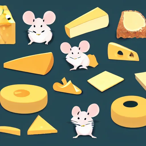 Prompt: an iconset of mice eating cheese