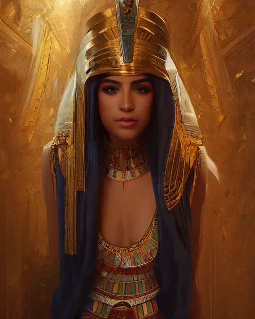 Image similar to Jessica Kahawaty as a beautiful egyptian princess, gorgeous, portrait, powerful, intricate, beautiful, masterpiece, elegant, volumetric lighting, back lighting, dramatic lighting, highly detailed, artstation, sharp focus, illustration, Artgerm, Jean-Léon Gérôme , ruan jia