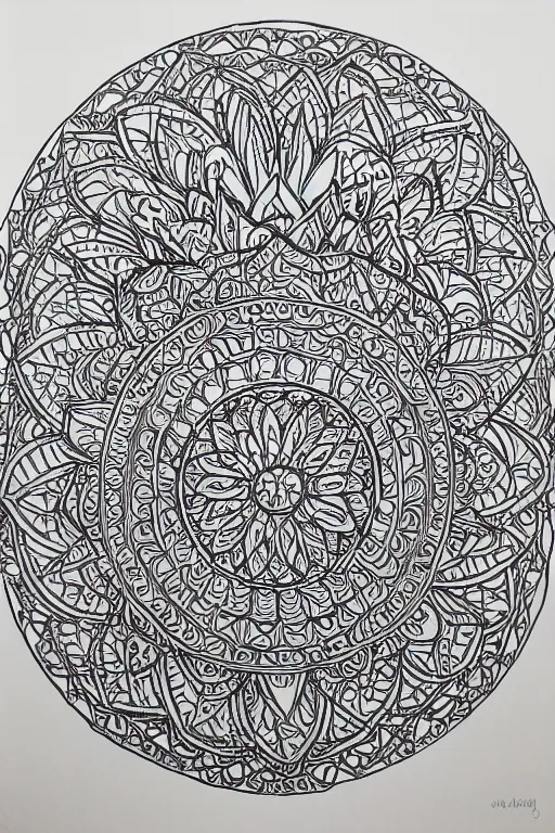 Prompt: symmetric lizard mandala ink drawing