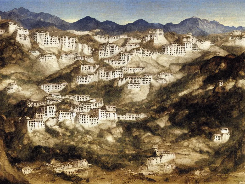 Image similar to View of the old Lhasa. Painting by Arnold Bocklin